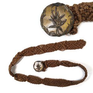 1973 Cannabis Pot 3.5" Belt Buckle Jute Macramé Hippi Boho